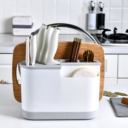Integrated Kitchen Supplies Storage Rack with Knife Block